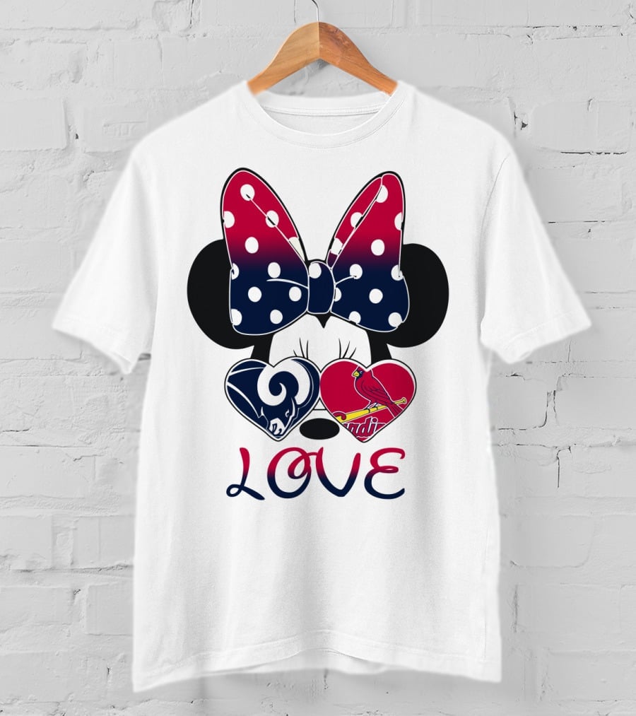 Love Mickey Ears Bow St. Louis Rams Cardinals Hearts T-Shirt
