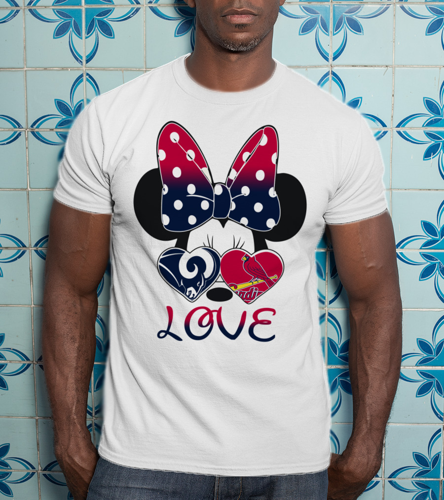 Love Mickey Ears Bow St. Louis Rams Cardinals Hearts T-Shirt