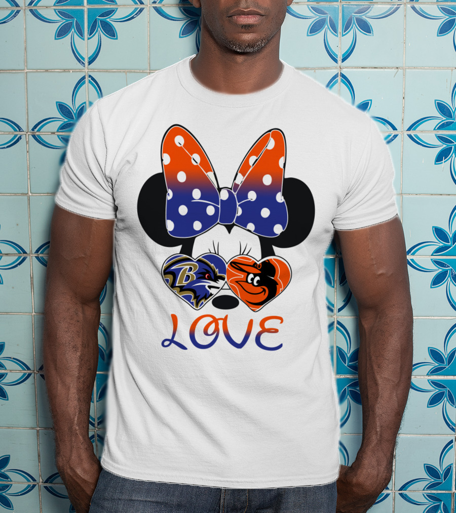 Love Baltimore Ravens Orioles Minnie Mouse Bow T-Shirt