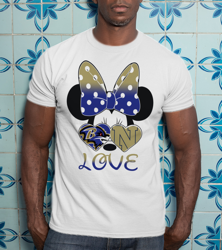 Minnie Mouse Love Baltimore Ravens Navy Logo Hearts Bow T-Shirt