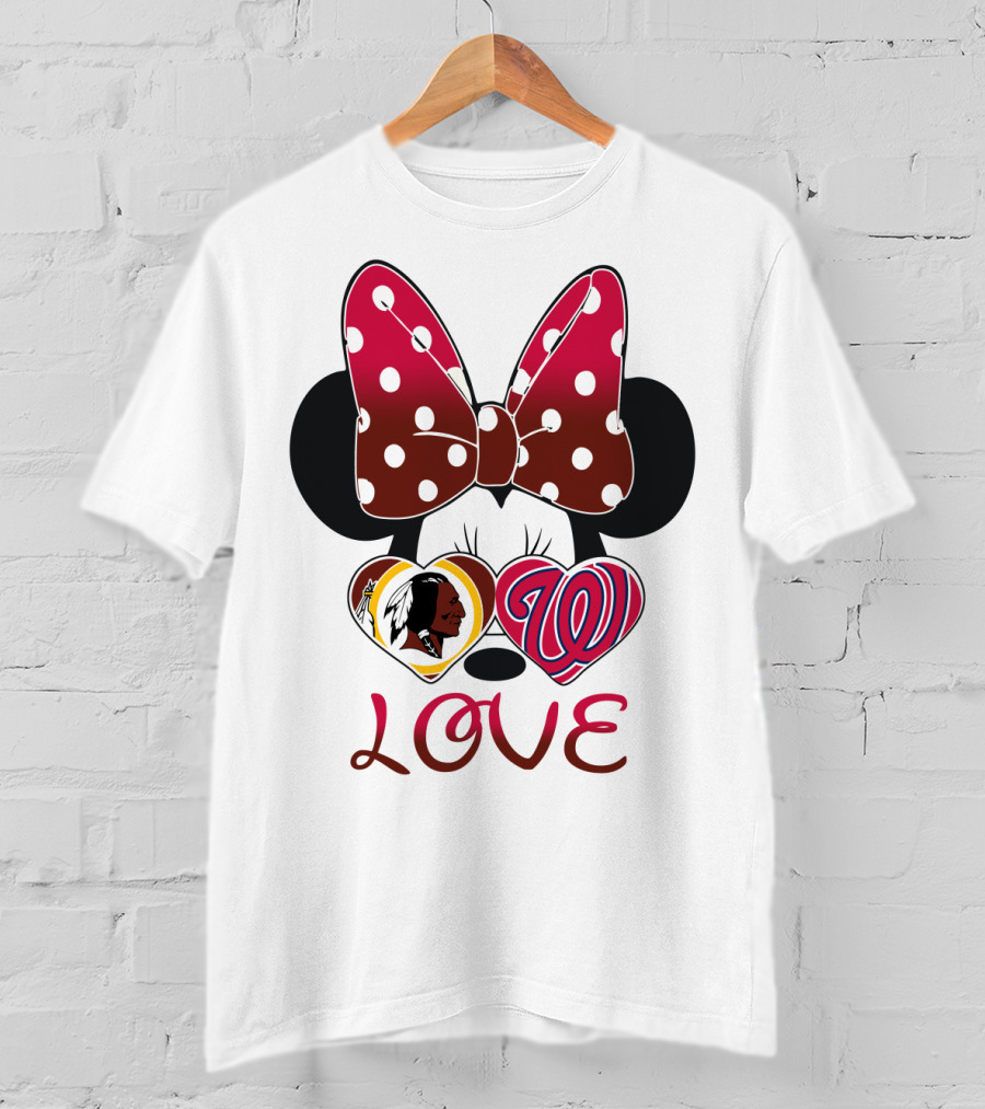 Minnie Mouse Love Washington Nationals Redskins Iconic Bow Hearts T-Shirt