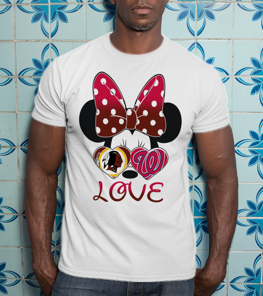 Minnie Mouse Love Washington Nationals Redskins Iconic Bow Hearts T-Shirt