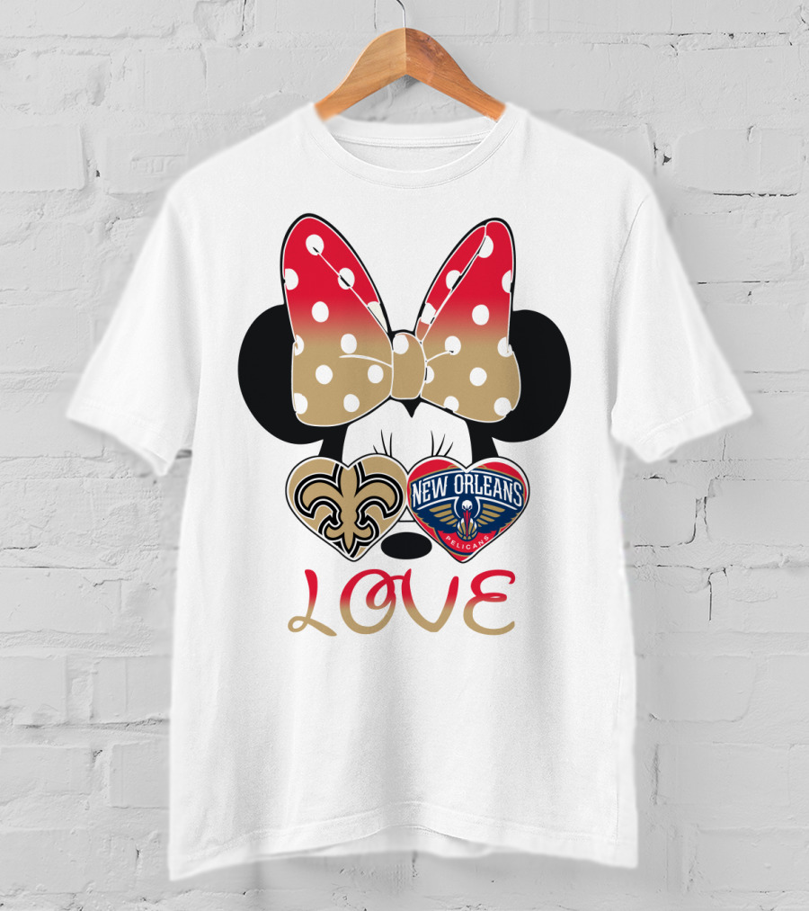 Minnie Mouse Love New Orleans Saints And Pelicans T-Shirt