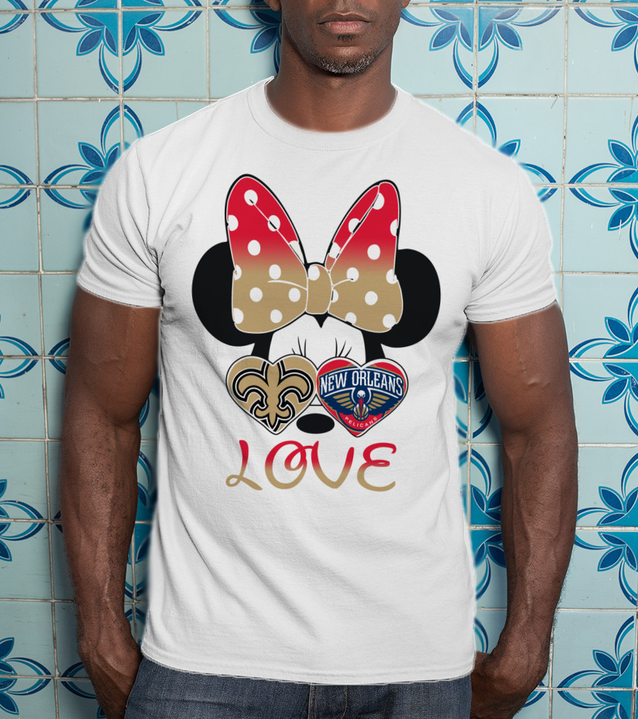 Minnie Mouse Love New Orleans Saints And Pelicans T-Shirt