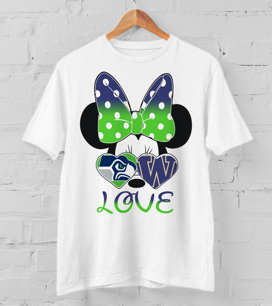 Love Seattle Seahawks Washington Huskies Minnie Bow T-Shirt