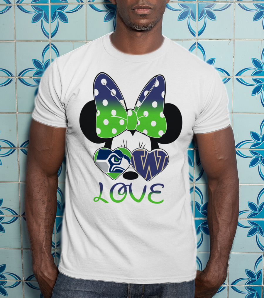 Love Seattle Seahawks Washington Huskies Minnie Bow T-Shirt