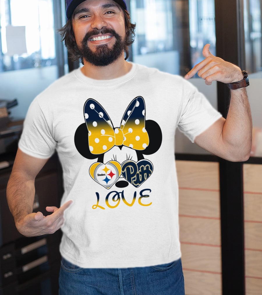 Steelers Pitt Minnie Love Bow Hearts T-Shirt