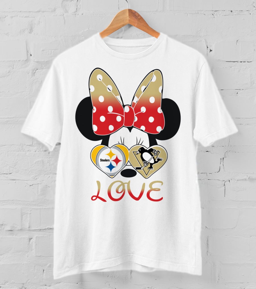 Minnie Bow Love Steelers Penguins Hearts T-Shirt