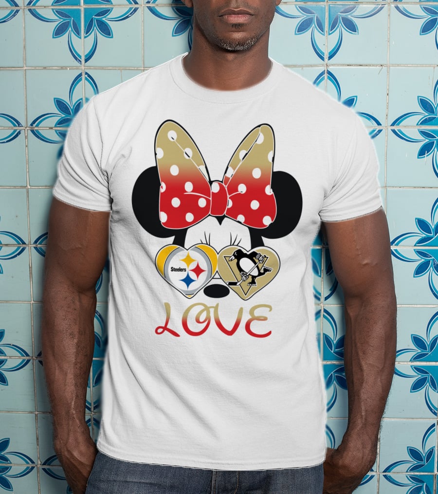 Minnie Bow Love Steelers Penguins Hearts T-Shirt