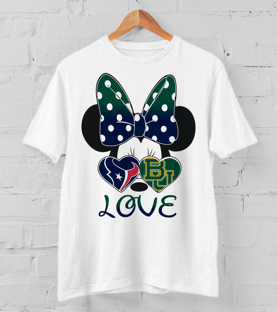 Houston Texans Baylor University Love Minnie Polka Dot Bow T-Shirt
