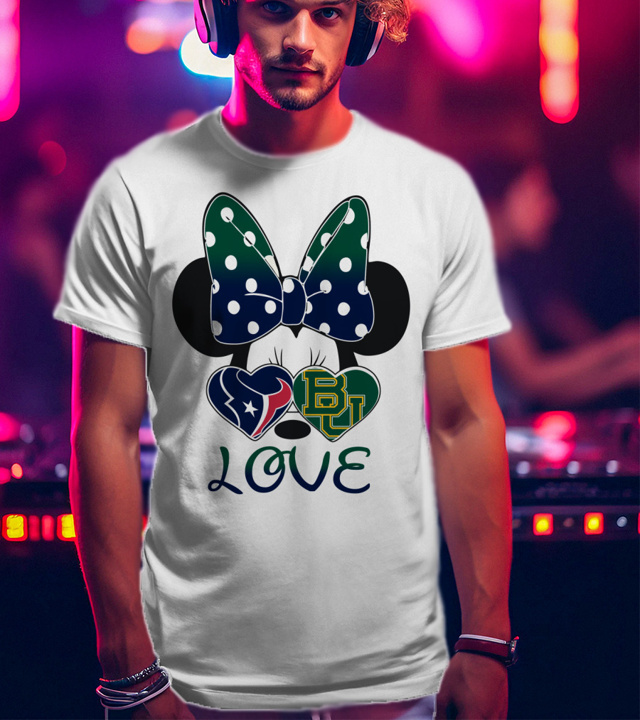 Houston Texans Baylor University Love Minnie Polka Dot Bow T-Shirt