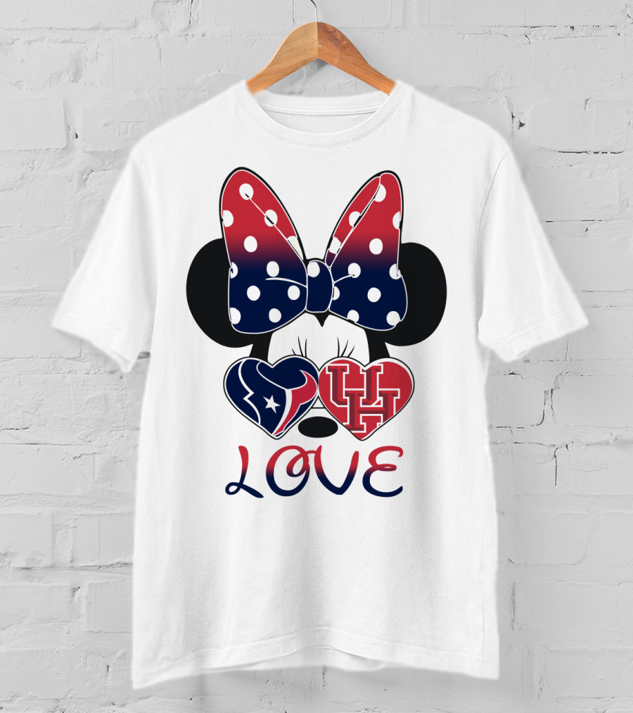 Love Minnie Houston Texans Uh Bow Hearts T-Shirt
