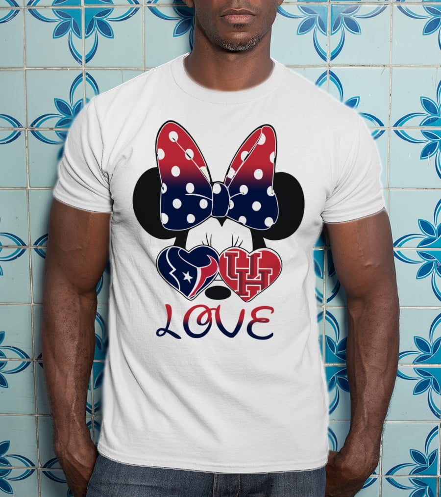 Love Minnie Houston Texans Uh Bow Hearts T-Shirt
