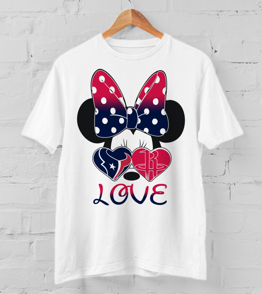 Love Minnie Mouse Houston Texans Rockets Hearts T-Shirt