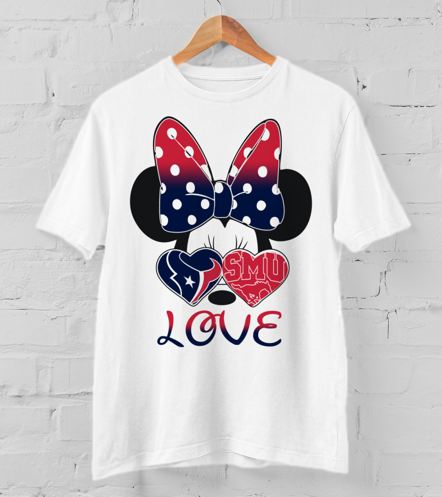 Mic 120 Love Texans Smu Minnie Bow Hearts T-Shirt