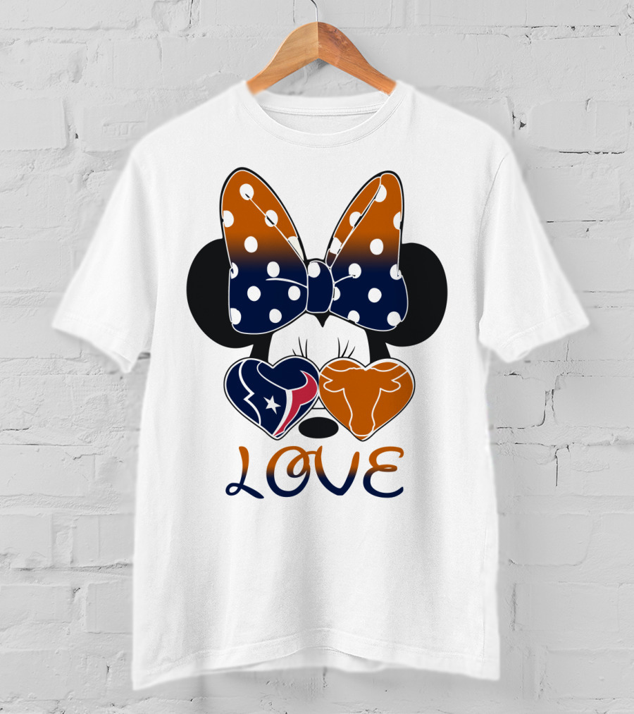 Love Texas Houston Football Minnie Ears Bow T-Shirt
