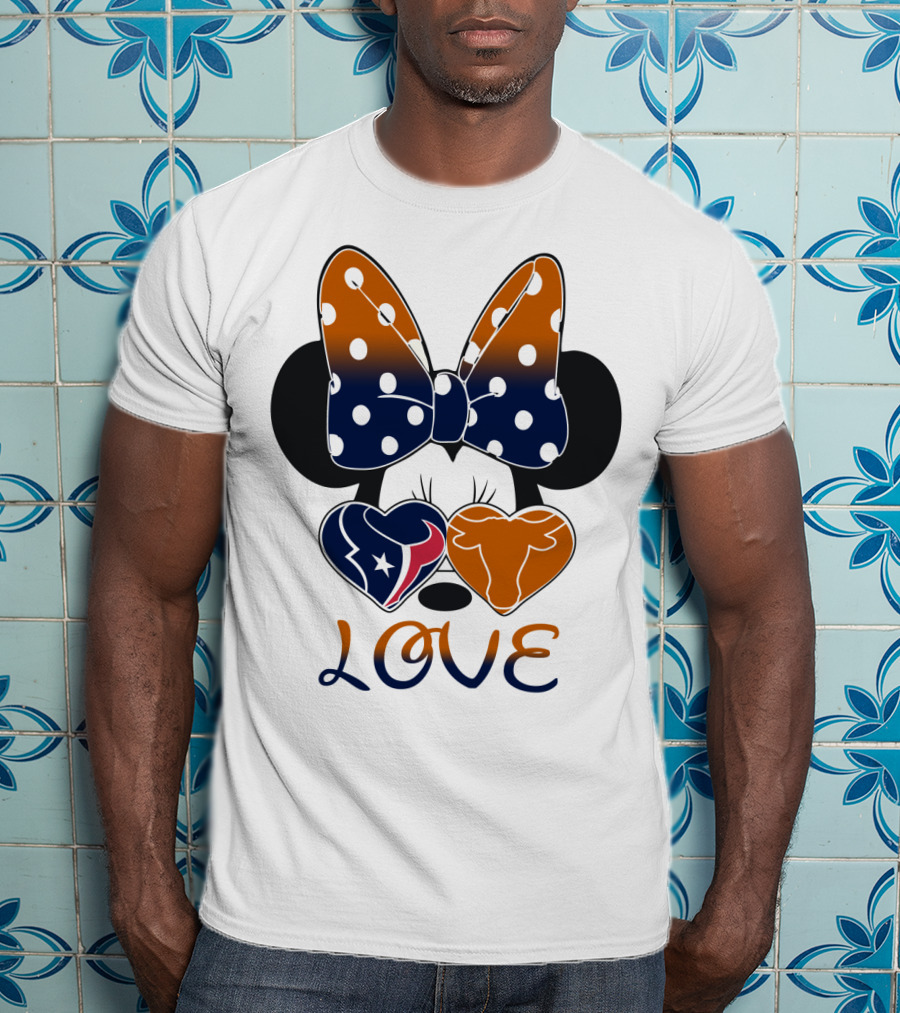 Love Texas Houston Football Minnie Ears Bow T-Shirt