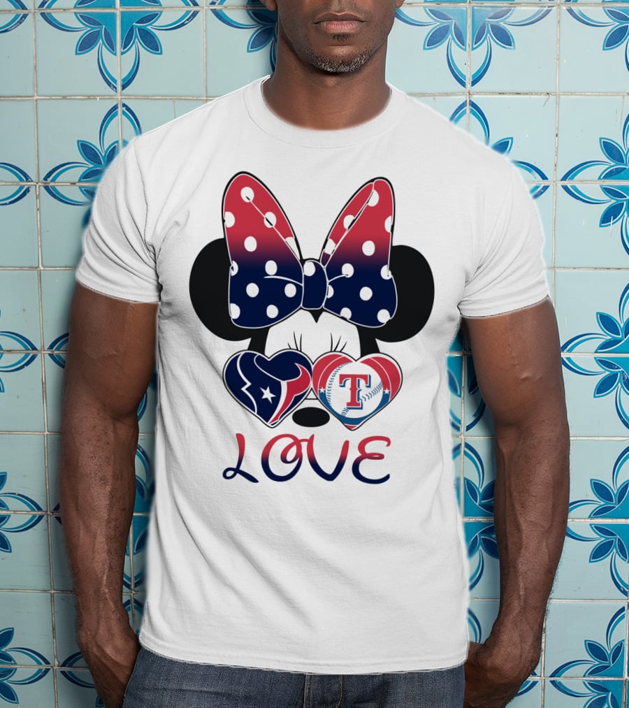 Minnie Bow Love Texans Rangers Hearts T-Shirt
