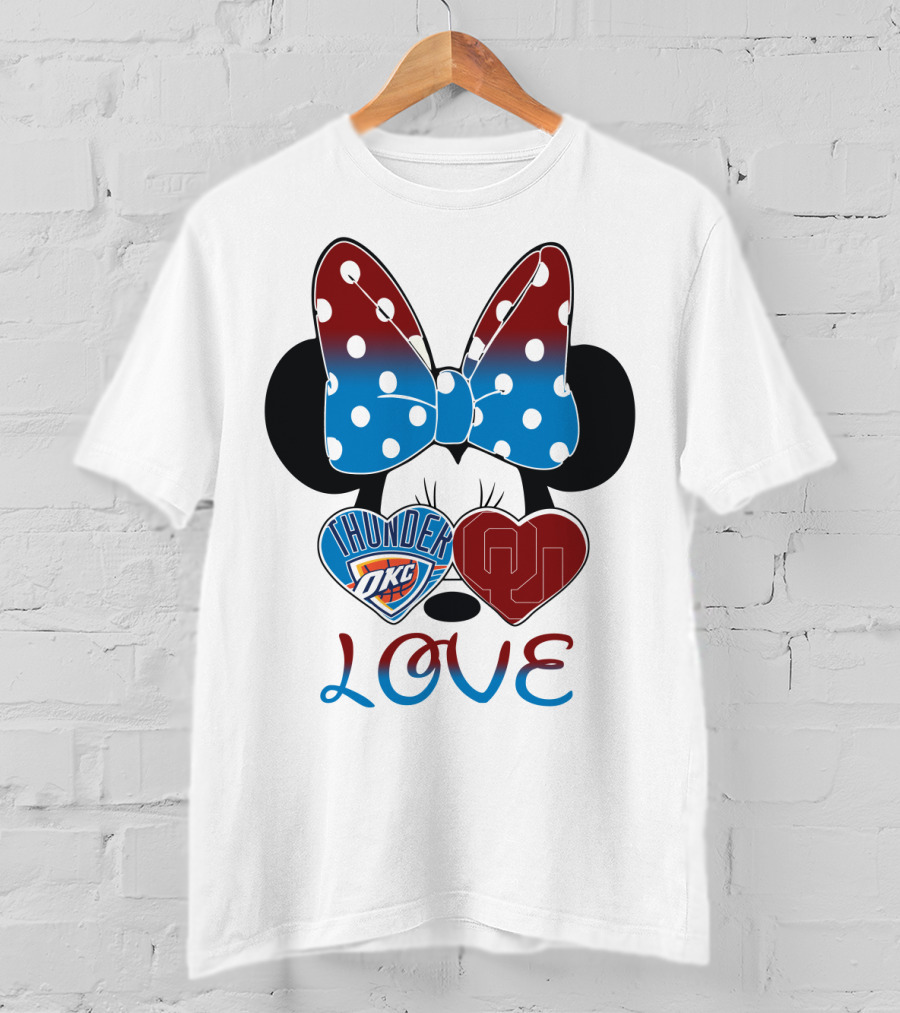Mic 126 Minnie Mouse Thunder Okc Ou Love Bow Hearts T-Shirt