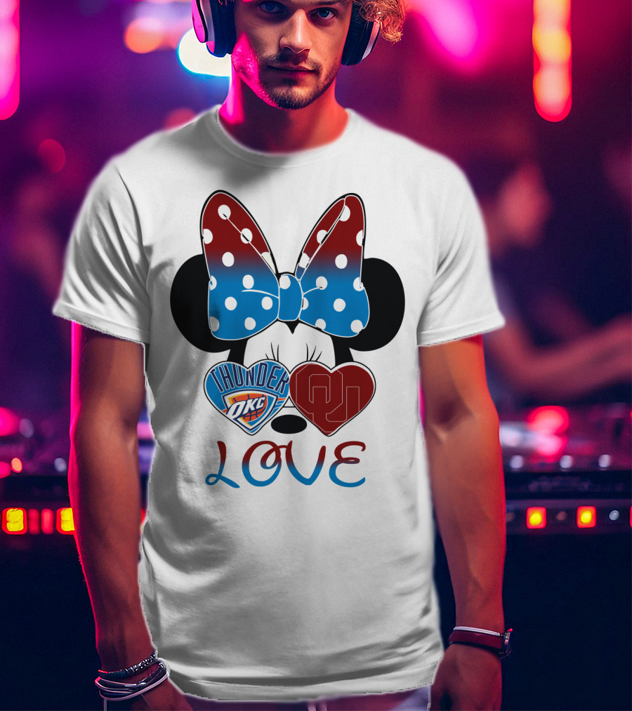 Mic 126 Minnie Mouse Thunder Okc Ou Love Bow Hearts T-Shirt