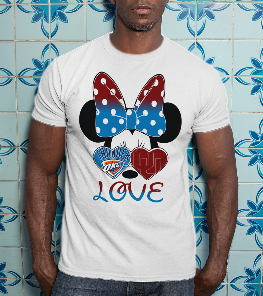 Mic 126 Minnie Mouse Thunder Okc Ou Love Bow Hearts T-Shirt