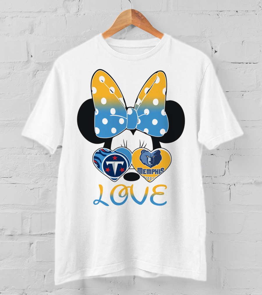 Love Tennessee Titans Memphis Grizzlies Minnie Bow Hearts T-Shirt