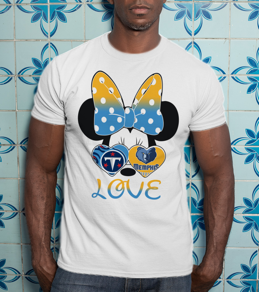 Love Tennessee Titans Memphis Grizzlies Minnie Bow Hearts T-Shirt