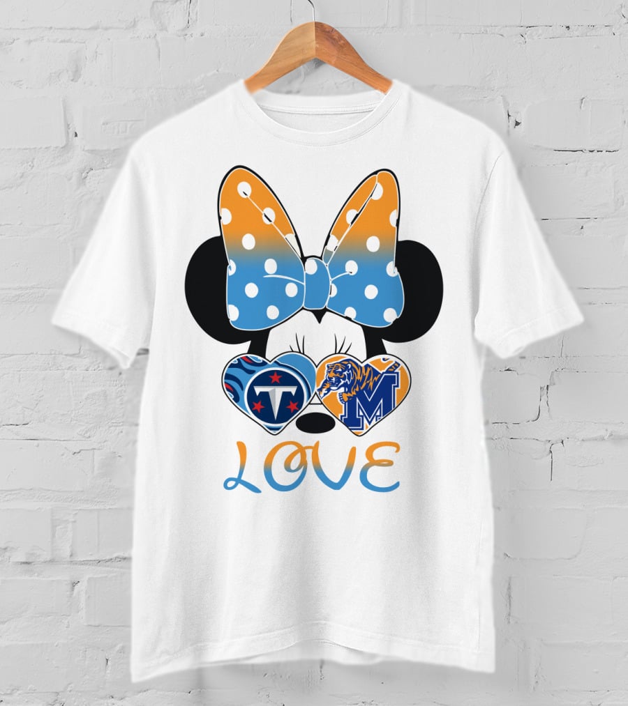 Tennessee Titans Memphis Tigers Love Bow Hearts T-Shirt