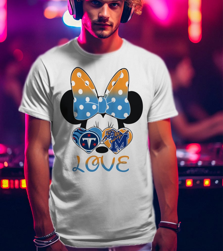 Tennessee Titans Memphis Tigers Love Bow Hearts T-Shirt