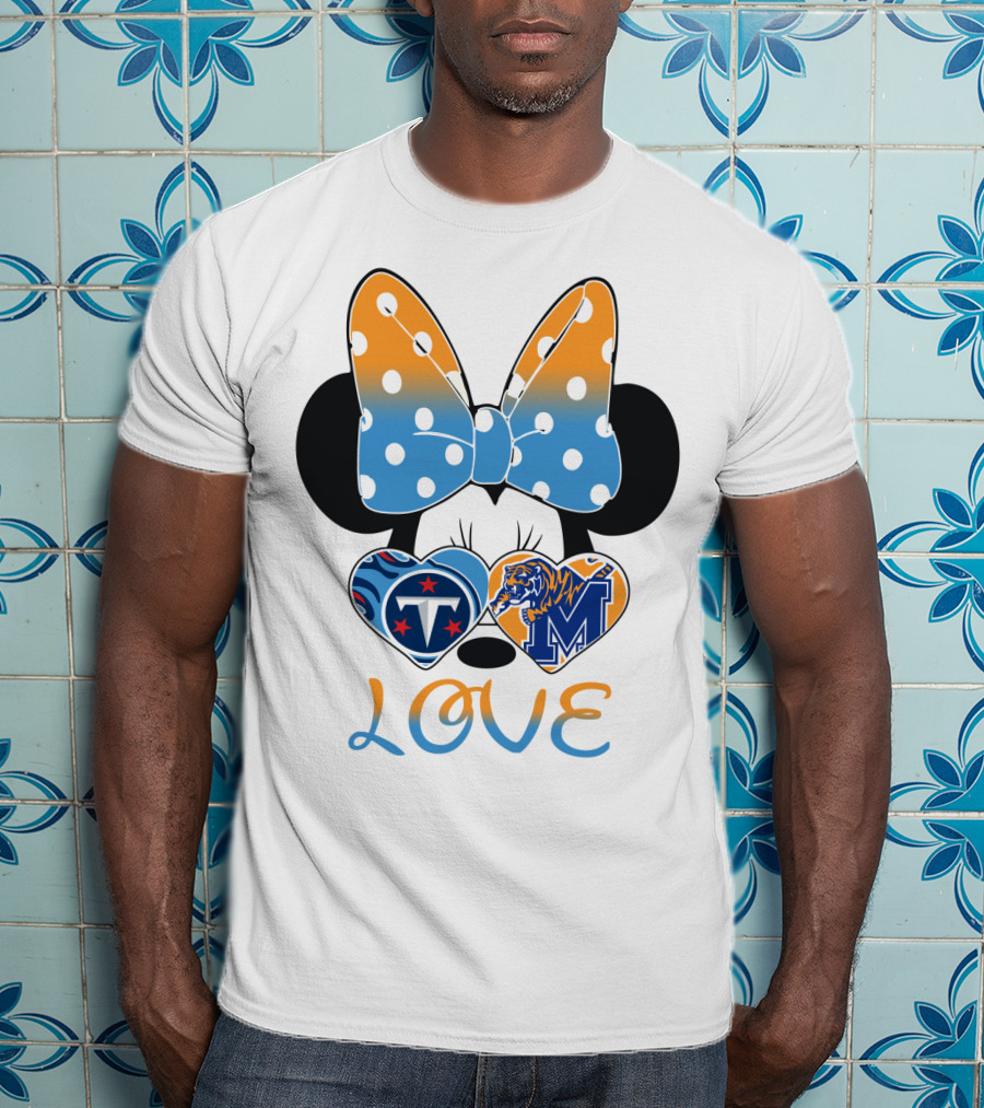 Tennessee Titans Memphis Tigers Love Bow Hearts T-Shirt
