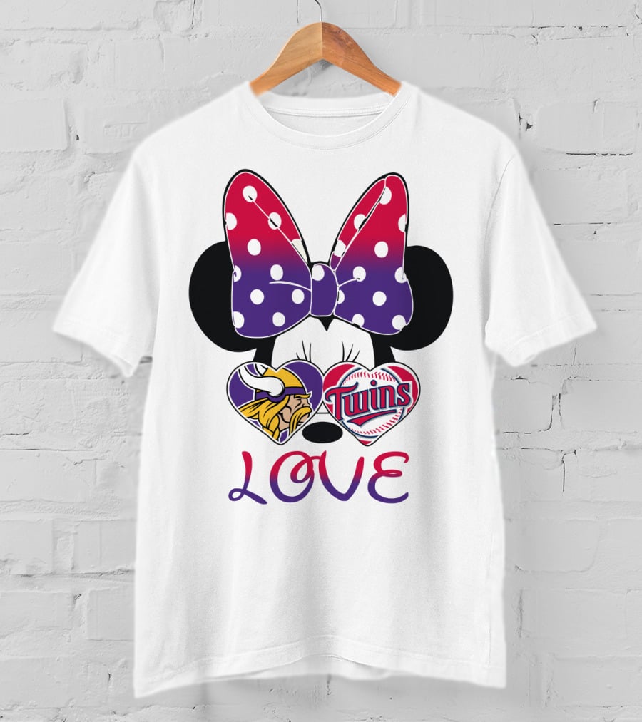 Minnie Mouse Love Vikings Twins Bow Hearts T-Shirt