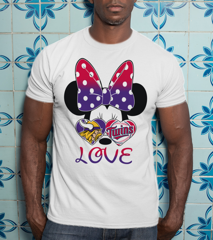 Minnie Mouse Love Vikings Twins Bow Hearts T-Shirt