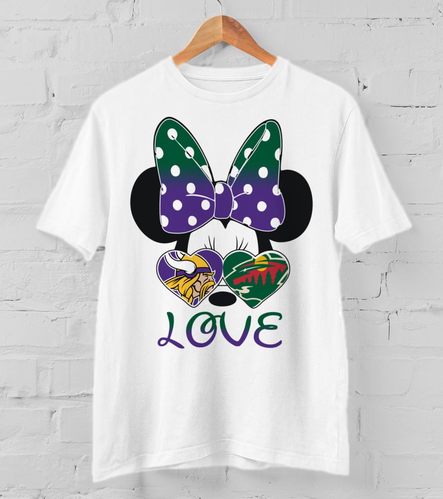 Minnesota Vikings Minnesota Wild Love Mickey Mouse Bow T-Shirt