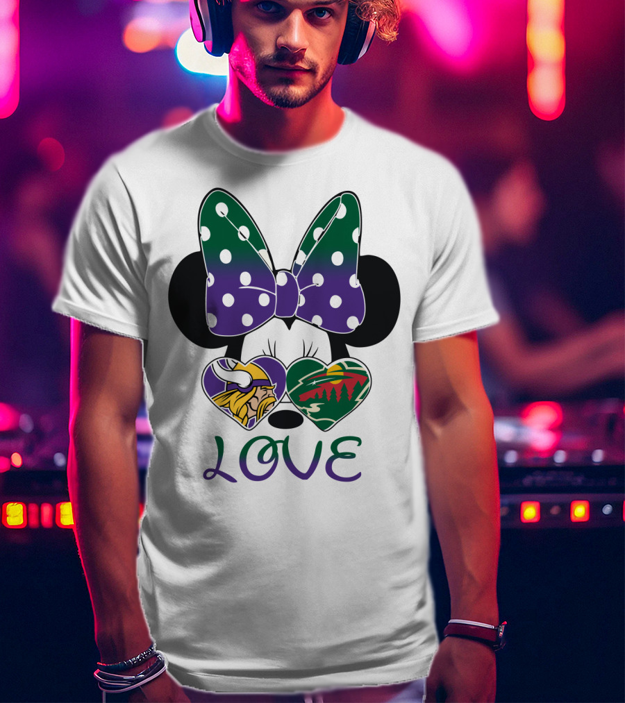 Minnesota Vikings Minnesota Wild Love Mickey Mouse Bow T-Shirt