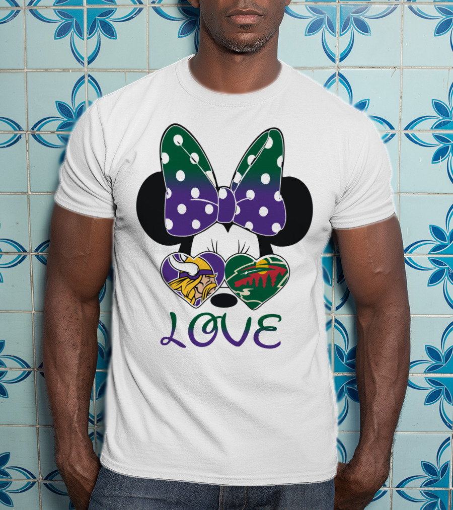 Minnesota Vikings Minnesota Wild Love Mickey Mouse Bow T-Shirt
