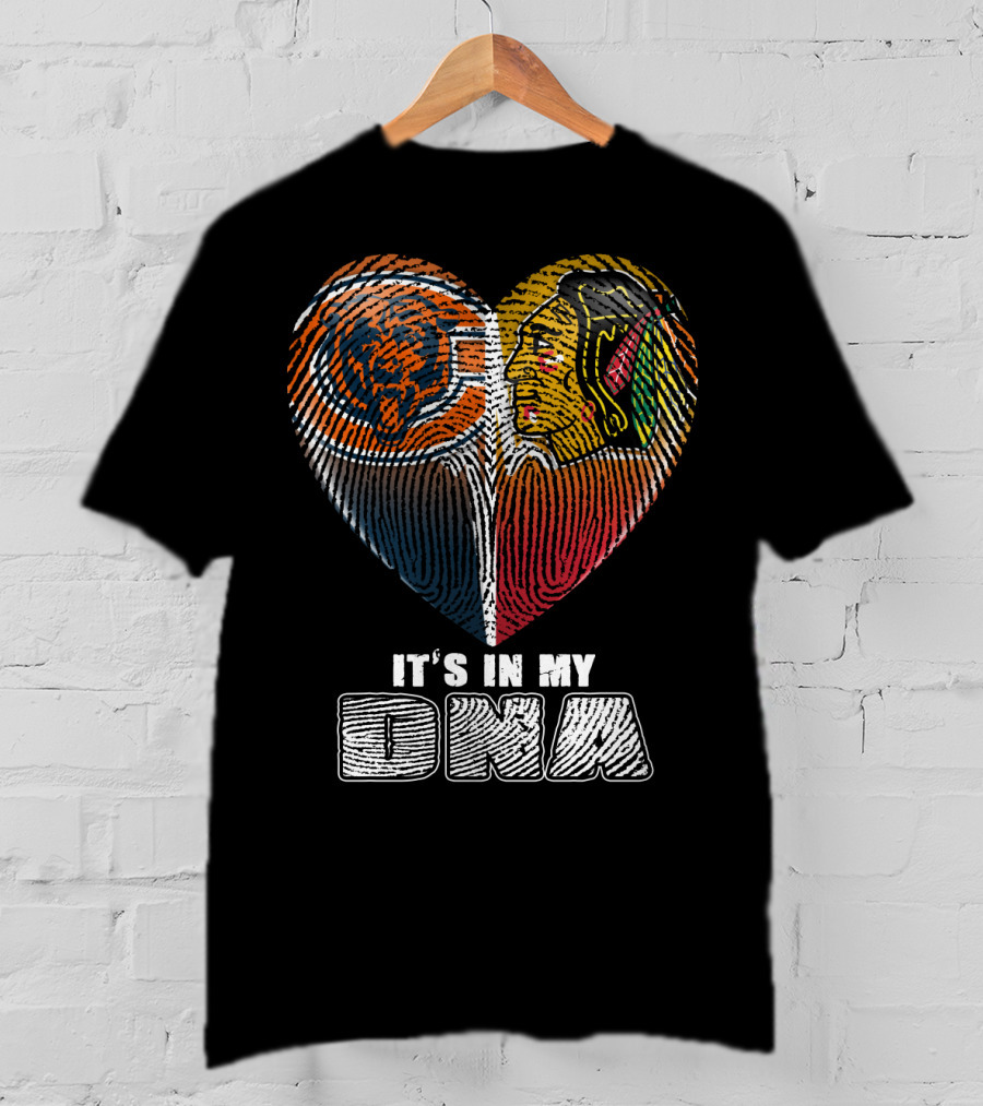 It's In My Dna Chicago Bears Blackhawks Fingerprint Heart T-Shirt