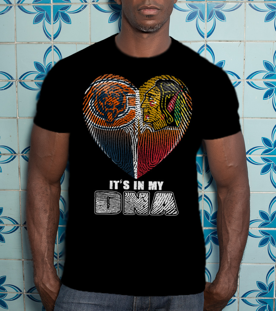It's In My Dna Chicago Bears Blackhawks Fingerprint Heart T-Shirt