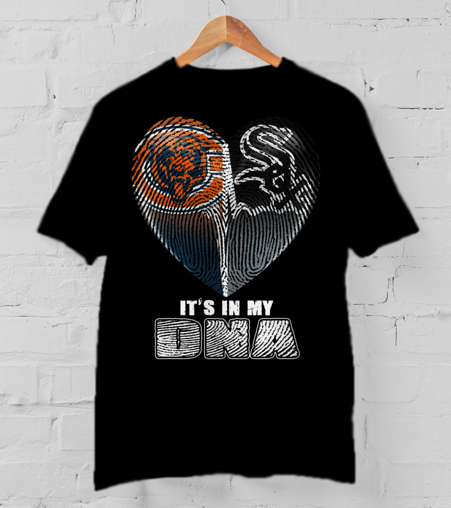 It's In My Dna Chicago Bears White Sox Heart Fingerprint T-Shirt