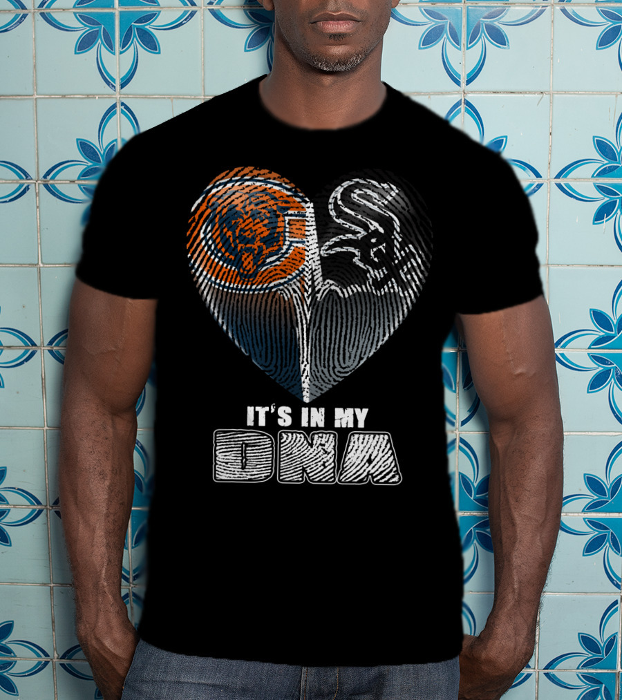 It's In My Dna Chicago Bears White Sox Heart Fingerprint T-Shirt