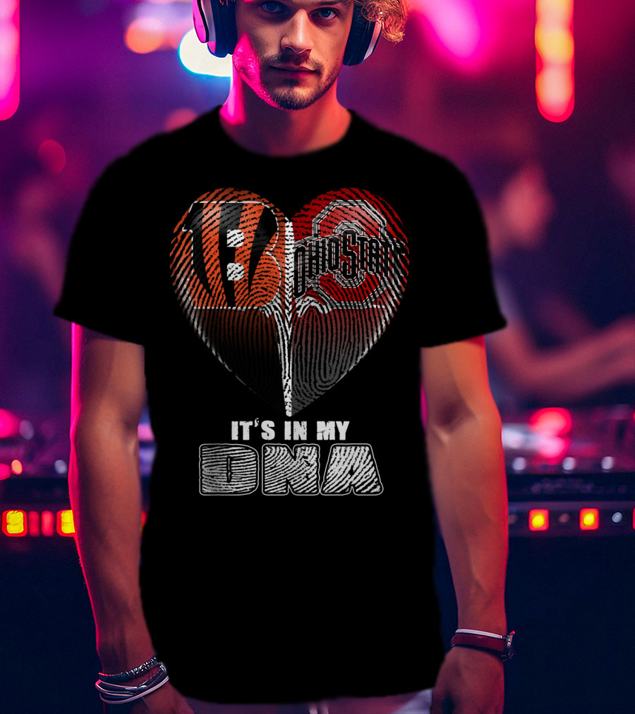 Bengals Ohio State It's In My Dna Heart Fingerprint T-Shirt
