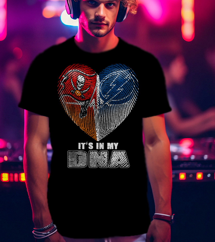 It's In My Dna Buccaneers Lightning Heart Fingerprint T-Shirt