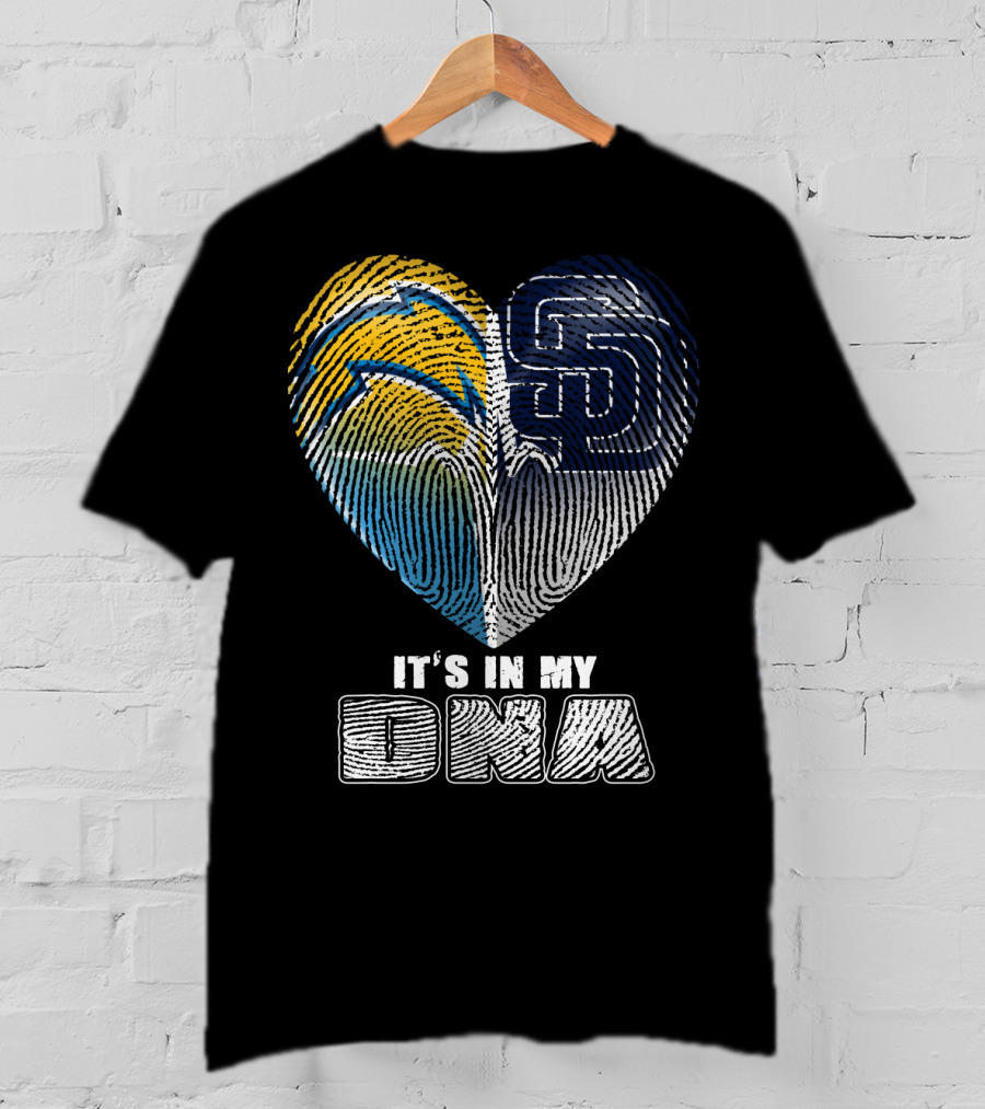 It's In My Dna Chargers Padres Heart Fingerprint T-Shirt