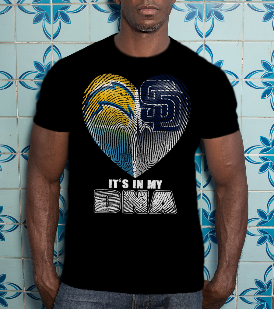 It's In My Dna Chargers Padres Heart Fingerprint T-Shirt