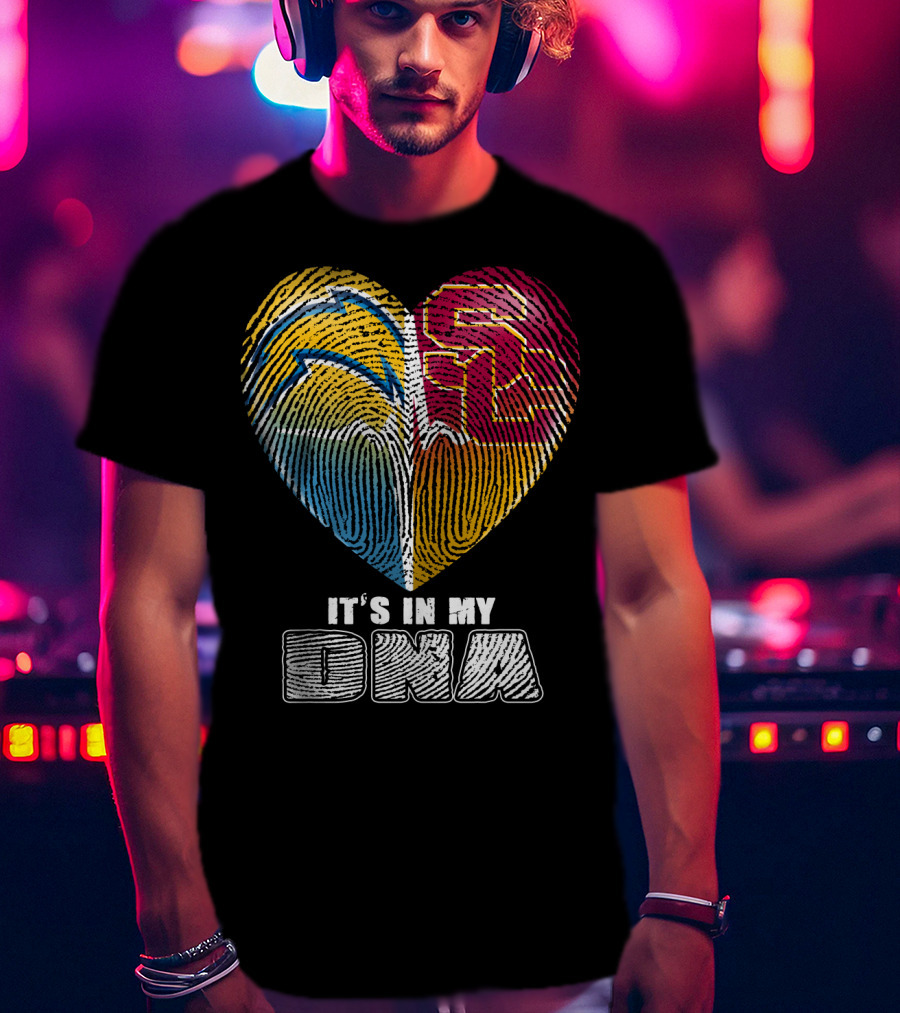 It's In My Dna Chargers Usc Fingerprint Heart T-Shirt