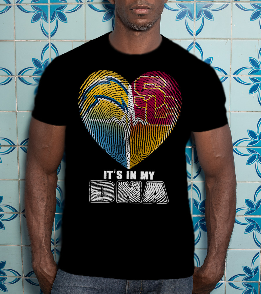 It's In My Dna Chargers Usc Fingerprint Heart T-Shirt