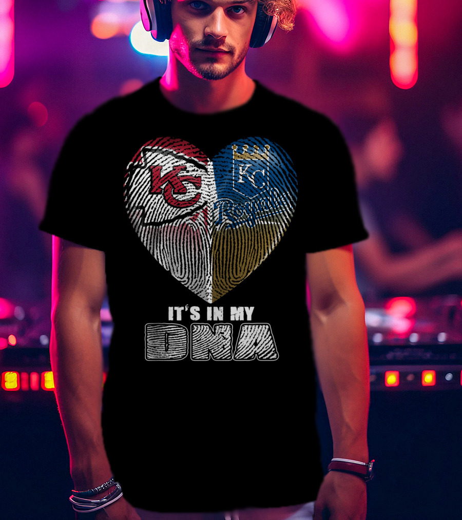 It's In My Dna Kansas City Chiefs Royals Heart Fingerprint T-Shirt