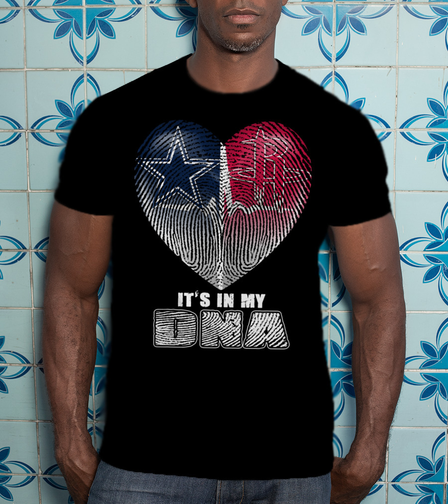 It's In My Dna Dallas Houston Heart Fingerprint T-Shirt