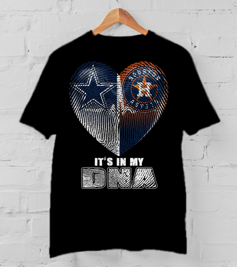 It's In My Dna Dallas Cowboys Houston Astros Heart Fingerprint T-Shirt