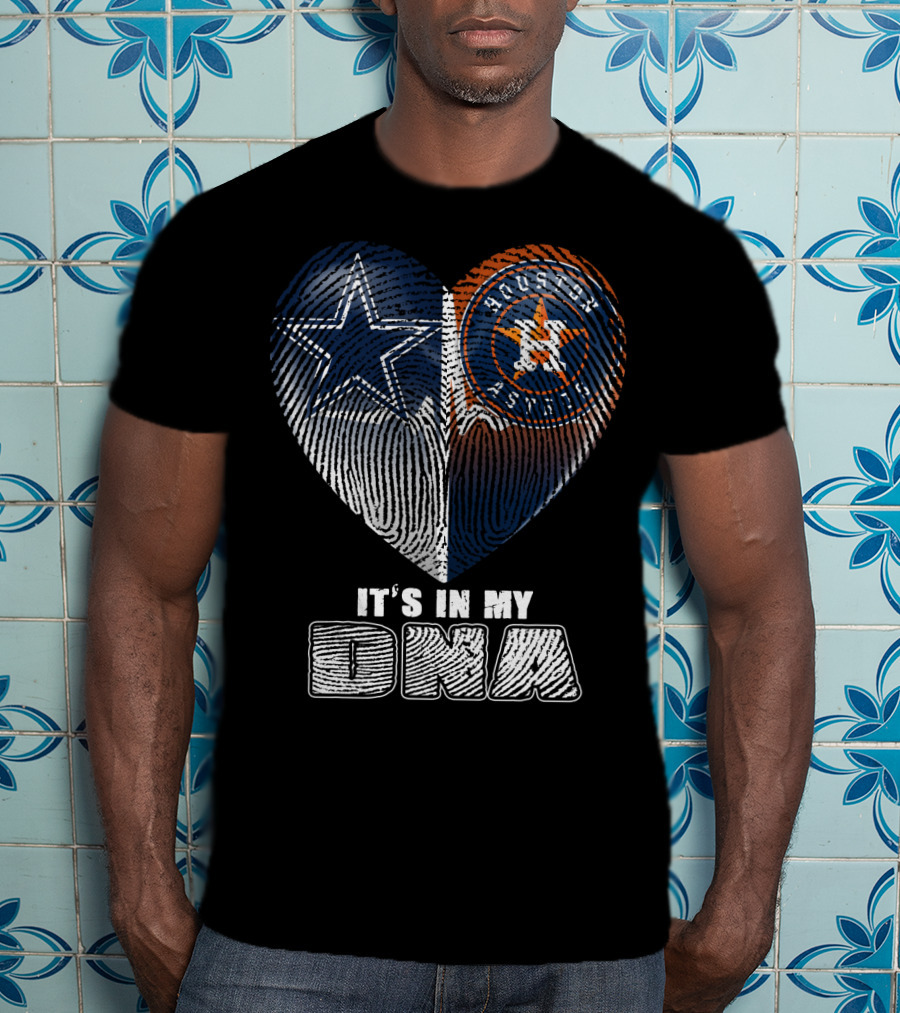 It's In My Dna Dallas Cowboys Houston Astros Heart Fingerprint T-Shirt