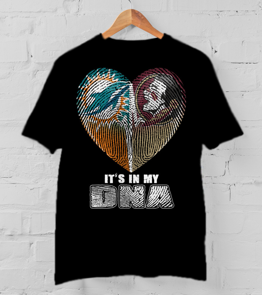 It's In My Dna Miami Dolphins Florida State Seminoles Heart Fingerprint T-Shirt